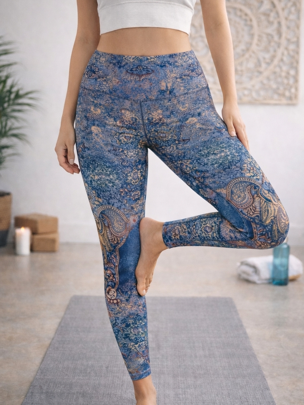 Evolution and Creation EVCR Elephant Blue Paisley High-Rise Yoga Leggings